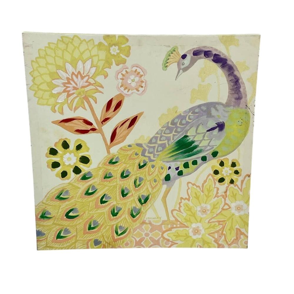 Hobby Lobby Wrapped Canvas Painted Floral Peacock Garden Scene Wall Art Artwork